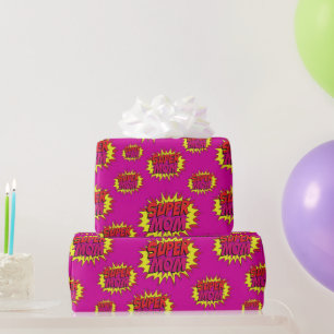 Papier Cadeau Super Maman sur Fuchsia