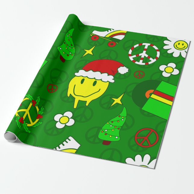 Papier Cadeau super noël face heureux père Noël 1970 (Déroulé)