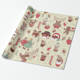 Papier Cadeau super noël noir père Noël renne bonhomme de neige