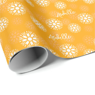 Papier Cadeau Super Orange Daisy Fleur Rétro Nom Floral