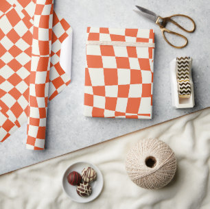 Papier Cadeau super rétro mignon orange ondulé à damiers