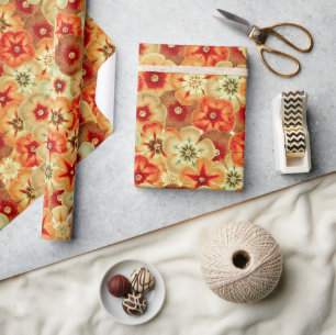 Papier Cadeau Super Retro Orange Hippie Fleurs Motif