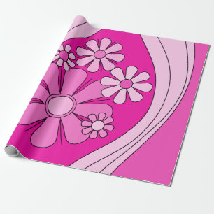 Papier Cadeau Super Retro Preppy rose chaud Floral Vintage