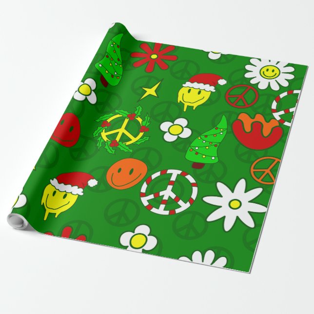 Papier Cadeau super signe de paix de noël visage heureux (Déroulé)