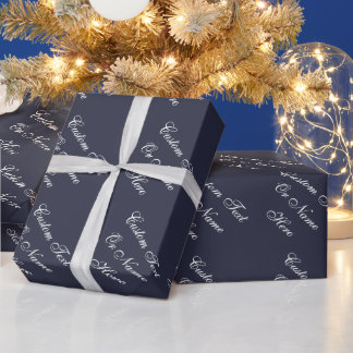 Papier Cadeau Superbe encre bleu Indigo & blanc Nom personnalisé
