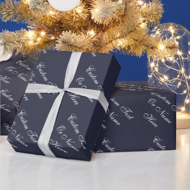 Papier Cadeau Superbe encre bleu Indigo & blanc Nom personnalisé (Vacances)