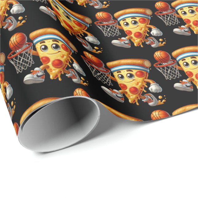 Papier Cadeau Superbe soirée pizzeria carrelée Basketball (Coin rond)