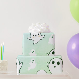 Papier Cadeau Superbes fantômes blancs Halloween vert clair