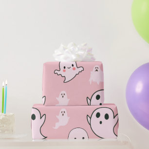 Papier Cadeau Superbes fantômes blancs roses clair pour Hallowee
