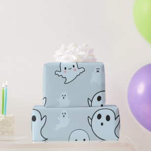 Papier Cadeau Superbes fantômes blancs sur fond vert Halloween