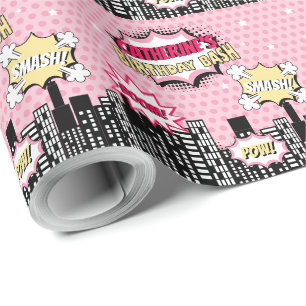 Papier Cadeau Superhero Comic Style de livre fille Anniversaire 