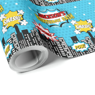 Papier Cadeau Superhero Comic Style de livre Garçon Anniversaire