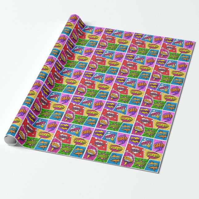 Papier Cadeau Superhero Gamer Comic livre design papier d'emball (Déroulé)
