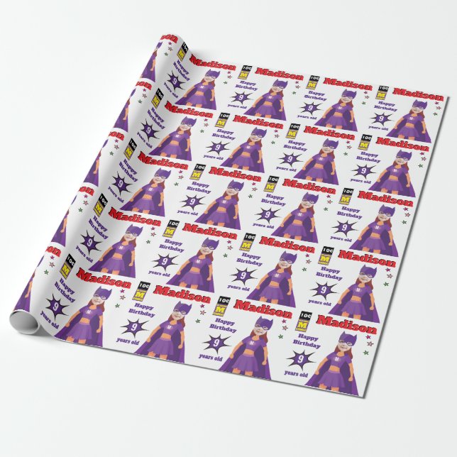 Papier Cadeau Superhero Parfait Fantastique Filles d'Anniversair (Déroulé)