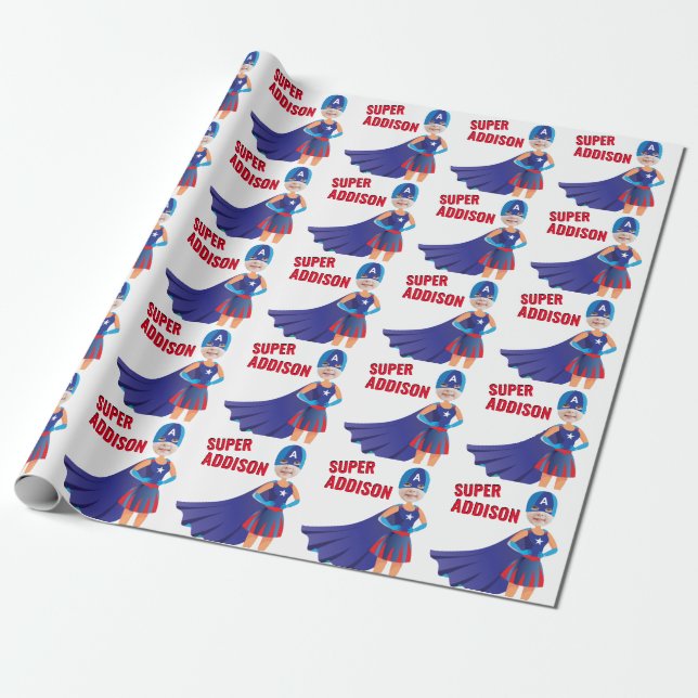 Papier Cadeau Superhero USA Superning Girl Anniversaire Extraord (Déroulé)