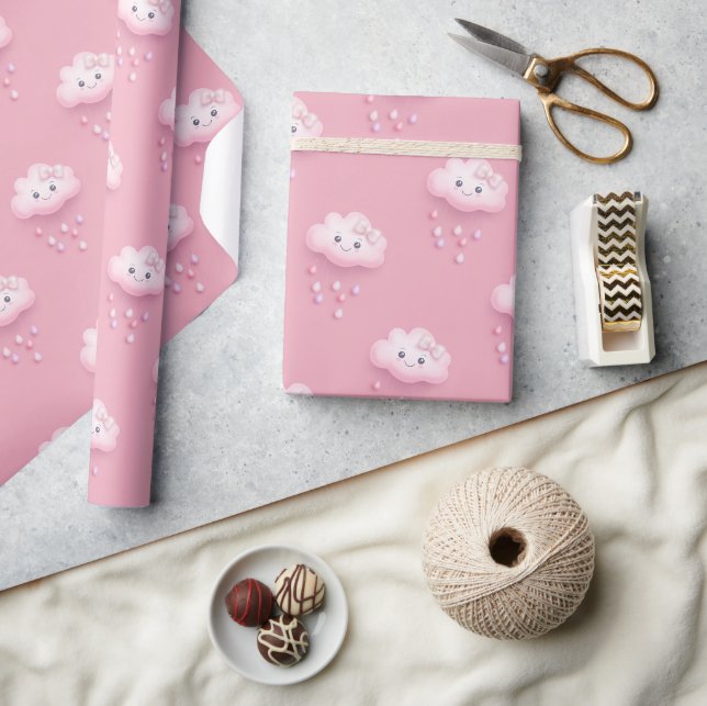 Papier Cadeau Sur Cloud Neuf Baby shower rose moderne (Artisanat)