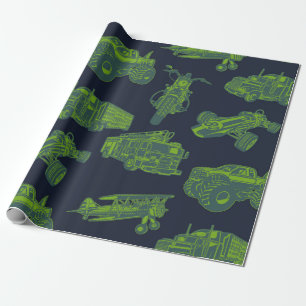 Papier Cadeau Sur le bleu et vert en mouvement Véhicules Voiture