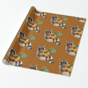 Papier Cadeau Sur un Roll Raccoon Citrouille Automne