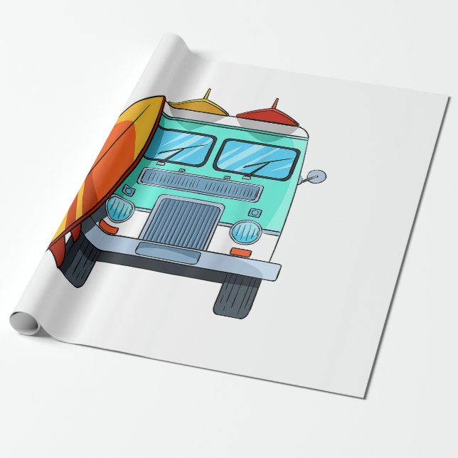 Papier Cadeau Surf Van Surfboard Palm Trees Surfboard Surfboard  (Déroulé)