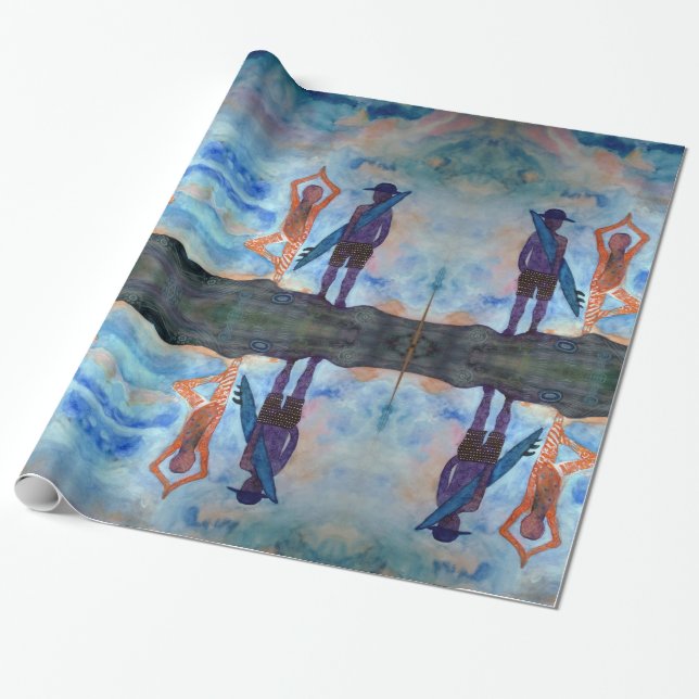 Papier Cadeau Surf Yoga Été Papier à envelopper brillant (Déroulé)