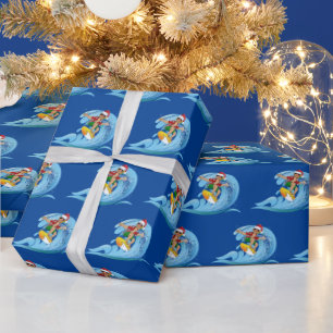 Papier Cadeau Surfer de Noël sur la vague