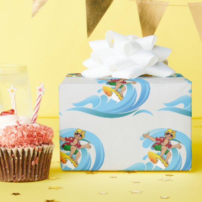 Papier Cadeau Surfer sur Blue Wave (Fête d'anniversaire)