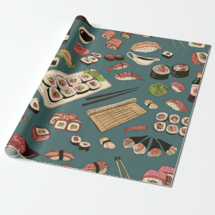 Papier Cadeau Sushi coloré et rouleaux sans couture motif, exce