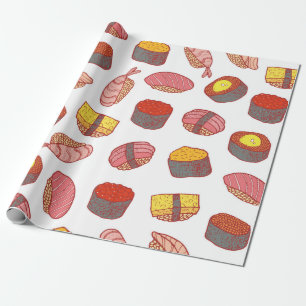 Papier Cadeau Sushi et roule sans couture motif. Dessin de Doodl