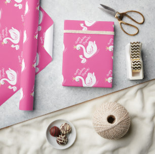 Papier Cadeau Swan 1er anniversaire Baby shower de fête rose
