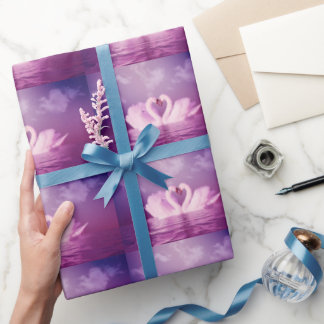 Papier Cadeau Swans d'amour du coeur violet rose rose Personnali
