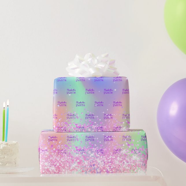Papier Cadeau Sweet 16 bleu rose violet holographique (Cadeaux de fête)