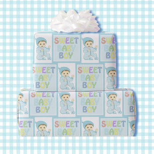 Papier Cadeau Sweet Baby Boy in Blue Baby shower mignon Pastel