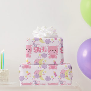 Papier Cadeau Sweet Dreams Pink C'est une fille Nuages & Lune