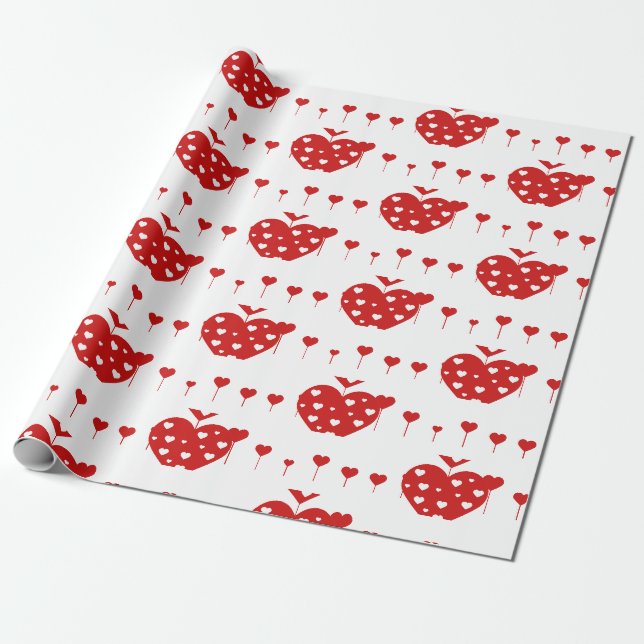 Papier Cadeau Sweet Lovely Romantic Red Hearts (Déroulé)