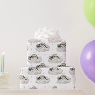 Papier Cadeau Sweet Moon Dreams Sleepy Raccoon, Nuages, Étoiles