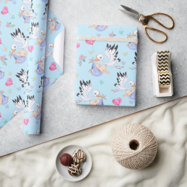 Papier Cadeau Sweet New Baby Boy and Stork  (Artisanat)