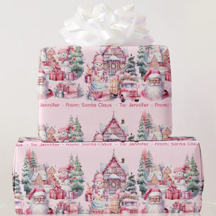 Papier Cadeau Sweet Père Noël Land in Pink Girl's Name Christmas