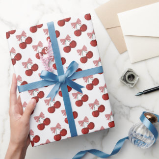 Papier Cadeau Sweet red cherry design with pink bows -
