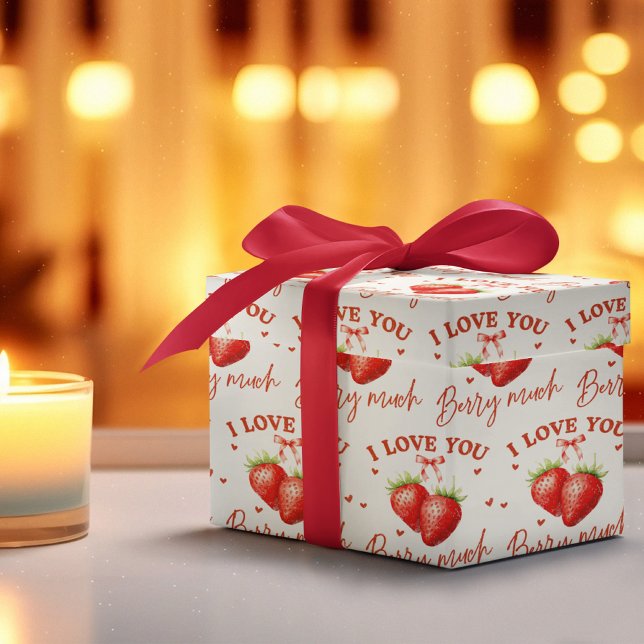 Papier Cadeau Sweet Romantique 'Je t'aime beaucoup Berry' (Sweet Romantic 'I Love You Berry Much' Wrapping Paper)