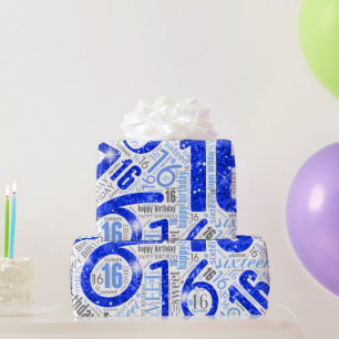 Papier Cadeau Sweet sixteen Parkle Mot Cloud Bleu Blanc ID265