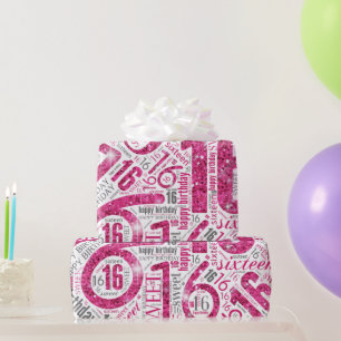 Papier Cadeau Sweet sixteen Parkle Mot Cloud Rose Blanc ID265
