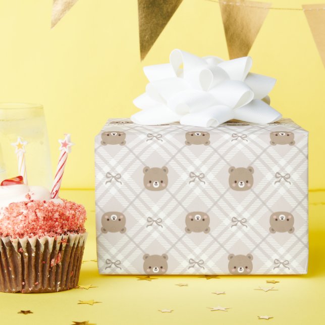 Papier Cadeau Sweet Teddy Bear Plaid Wrapping Paper Roll (Fête d'anniversaire)
