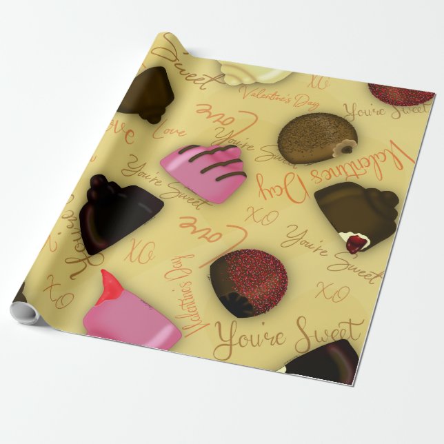 Papier Cadeau Sweet Valentine - Saint Valentin Motif de bonbons (Déroulé)