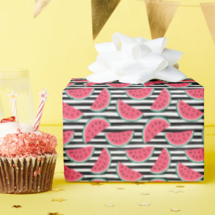 Papier Cadeau Sweet Watermelon sur bandes Motif noir et blanc