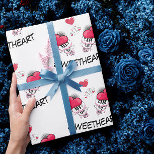 Papier Cadeau Sweetheart Texte personnalisé bande dessinée style