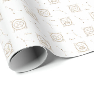 Papier Cadeau Symbole blanc et or Zodiac Cancer Astrologie