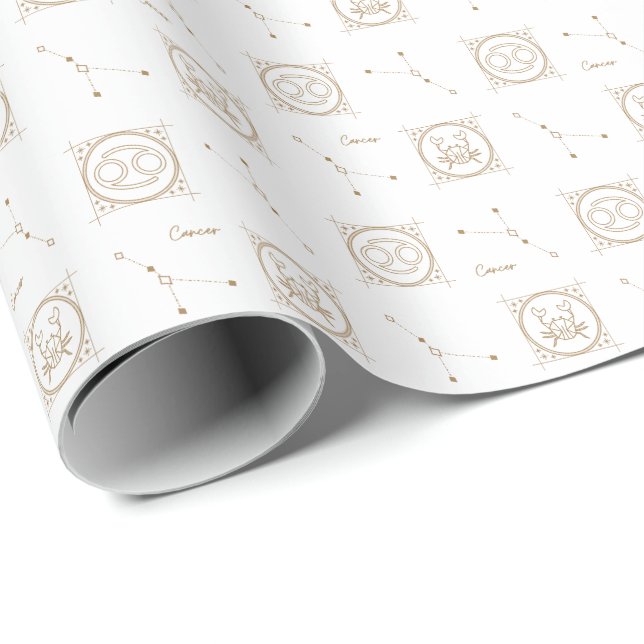Papier Cadeau Symbole blanc et or Zodiac Cancer Astrologie (Coin rond)