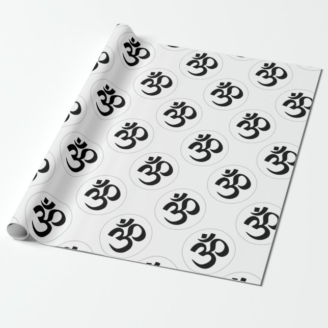 Papier Cadeau Symbole d'Aum (noir avec l'anneau argenté) (Déroulé)