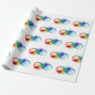 Papier Cadeau Symbole d'infini avec plume arc-en-ciel