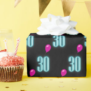 Papier Cadeau Symbole du néon du 30e anniversaire avec ballon